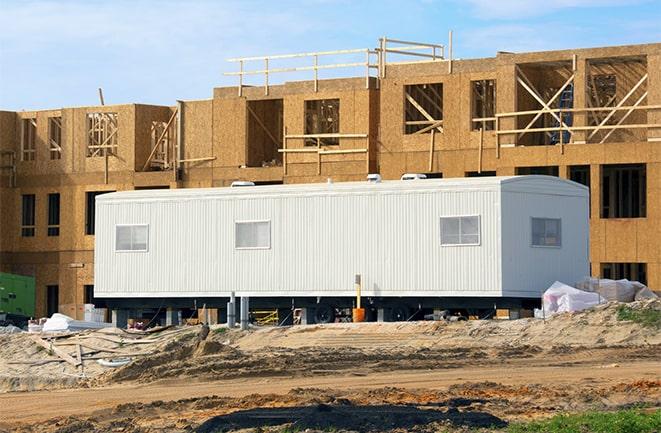 crane lifting modular building for construction office rentals in Arcadia, CA